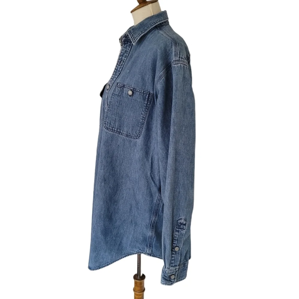 Polo Ralph Lauren 90s Mens Dungaree Workshirt‎ Medium Wash Denim Button Up